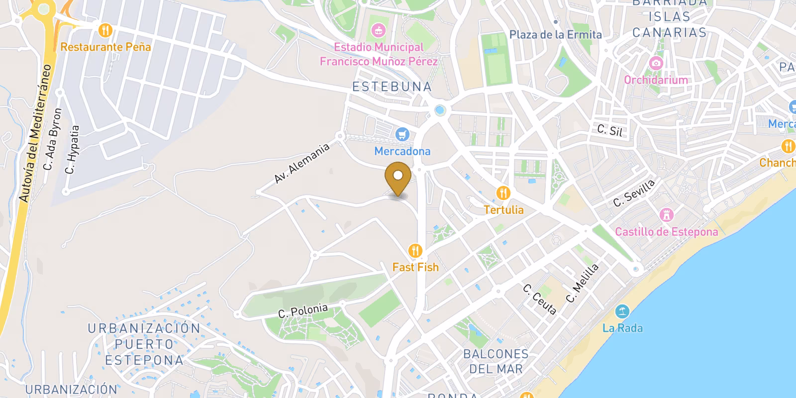 Mapa — Modernos apartamentos nuevos con servicios en la azotea en Las Mesas, Estepona