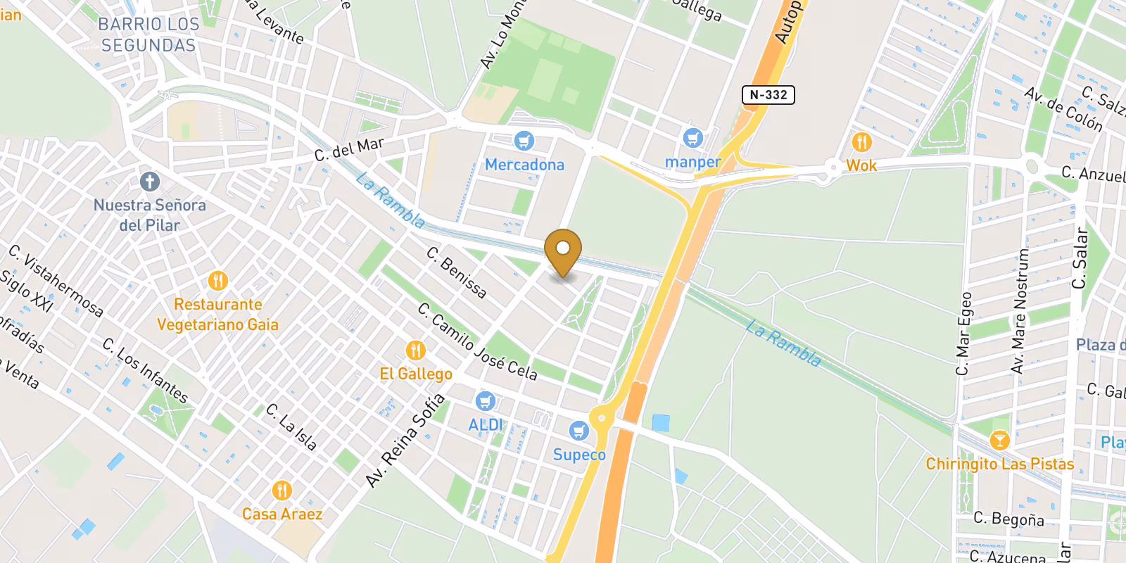 Mapa — Bungalows con jardín o solarium en Pueblo, Pilar de La Horadada